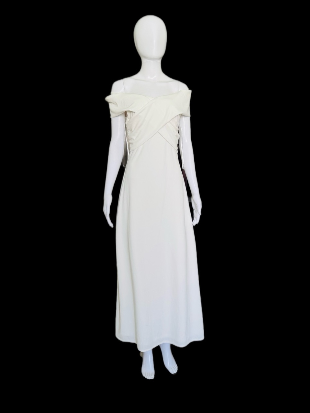 Donna Karan Strapless White Draped Evening Gown